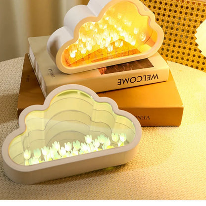 Cloud lamp with tulips / LED/ mirror/ table lamp