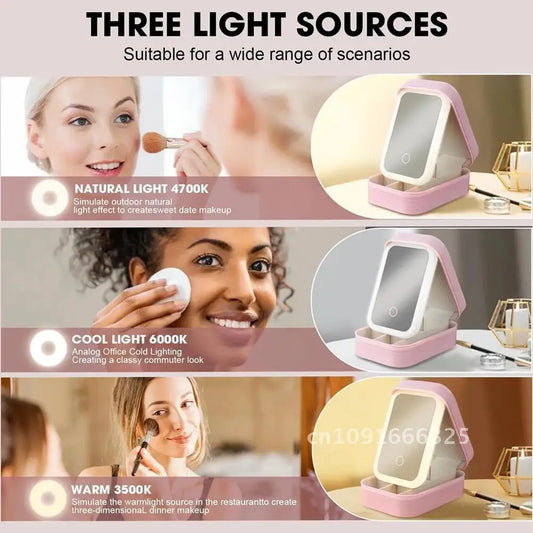 Portable LED Three-Color Makeup Mirror