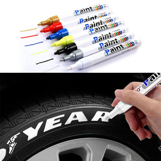 Waterproof markers for cars, wheels, tires and co.