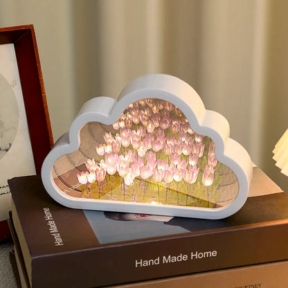 Cloud lamp with tulips / LED/ mirror/ table lamp