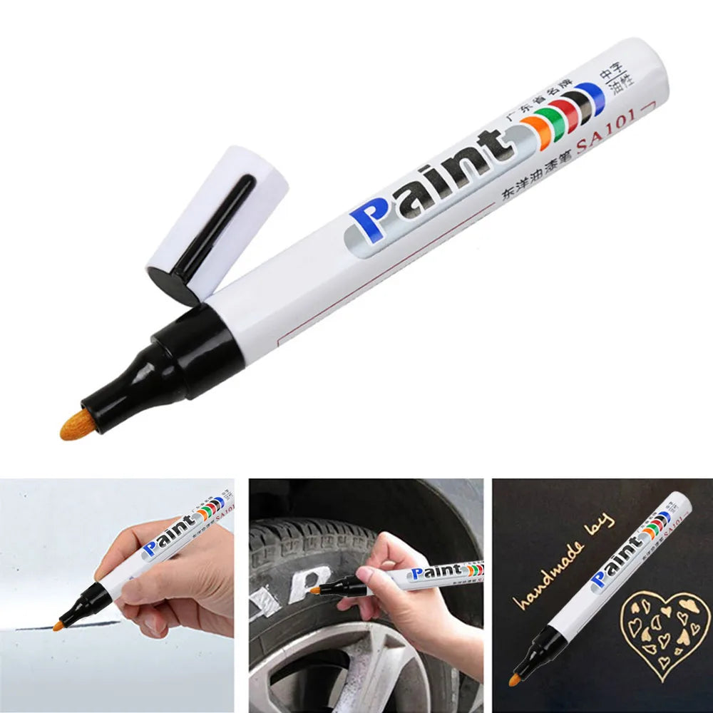 Waterproof markers for cars, wheels, tires and co.