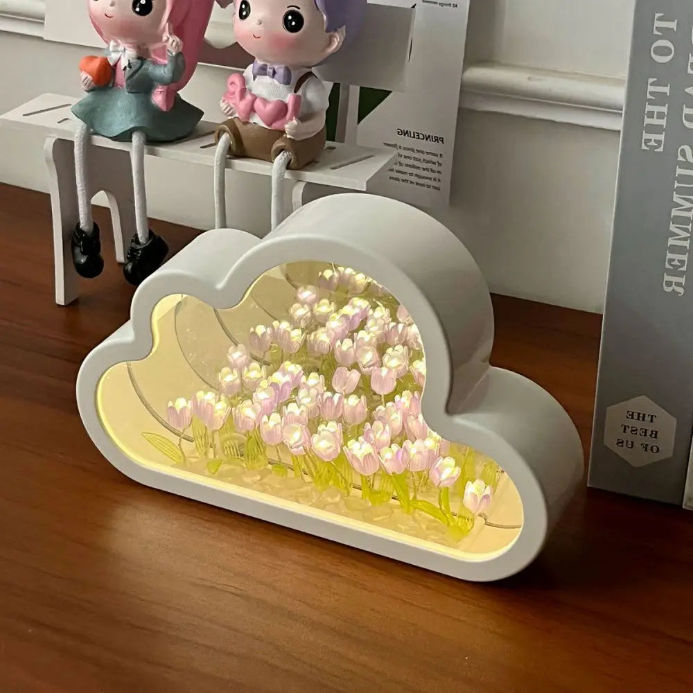 Cloud lamp with tulips / LED/ mirror/ table lamp